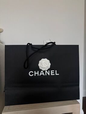 Chanel Black & White Shopping Bag with Camellia and Ribbon